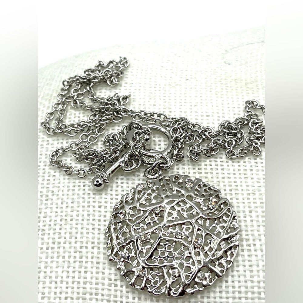 Cookie Lee Necklace Silver-tone toggle  closure Crystals round Sphere Long 32”